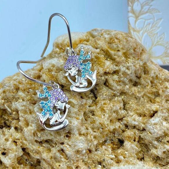 Sterling Silver Crystal Mermaid Earrings - Picture 3 of 7